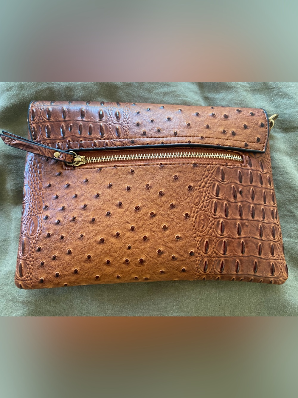 Brown Embossed Clutch with Gold Accent - Picture 5 of 5
